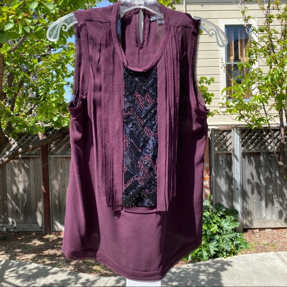 Vince Silk Sleeveless Embellished Purple Top Size 4 - Picture 2 of 5